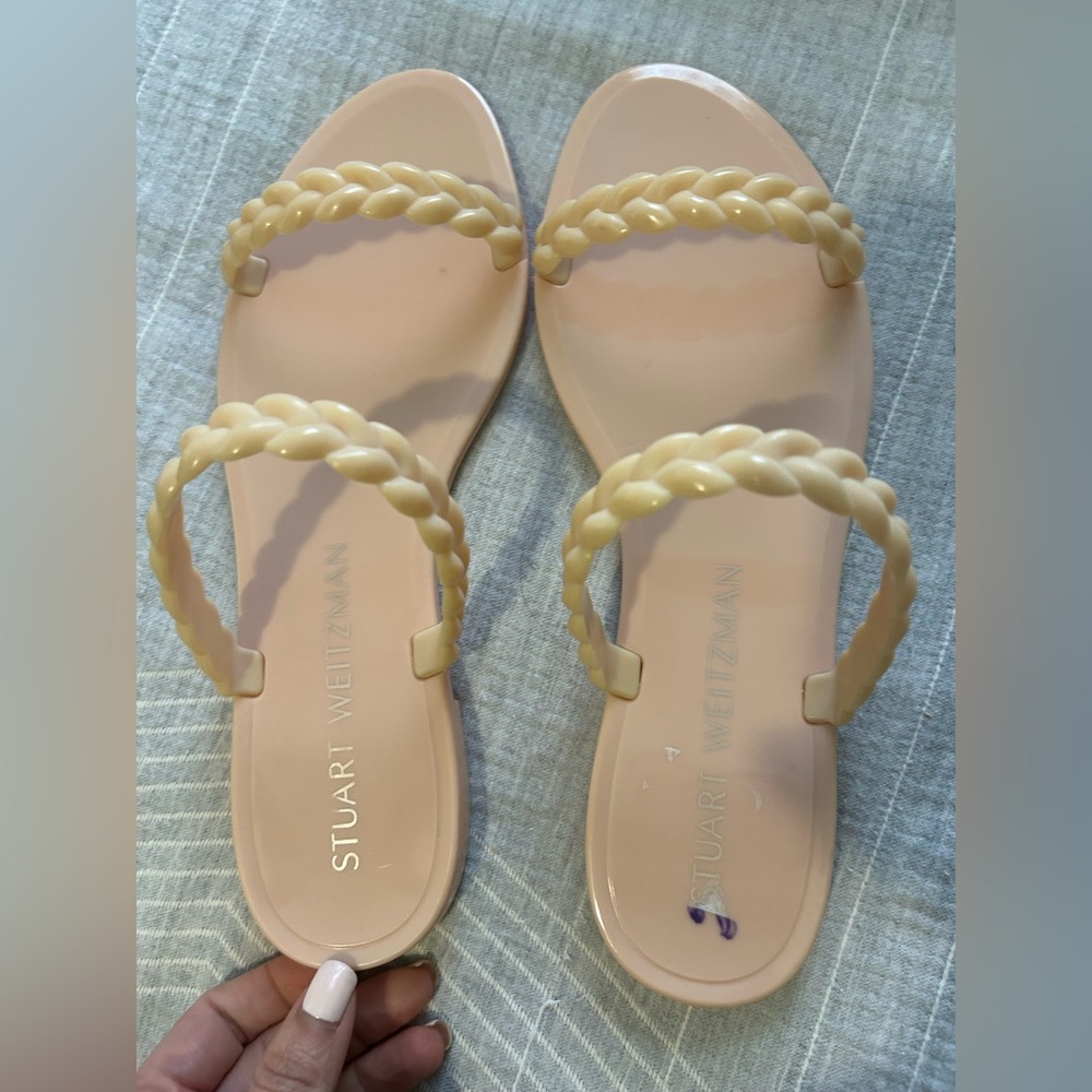 Stuart Weitzman Braida Sawyer Jelly Sandal Slide Poudre Neutral Beige Cream sz 9 - Picture 3 of 13